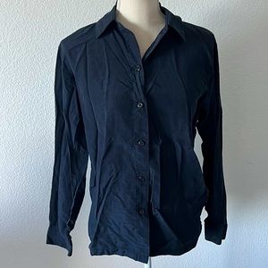 Navy button down top